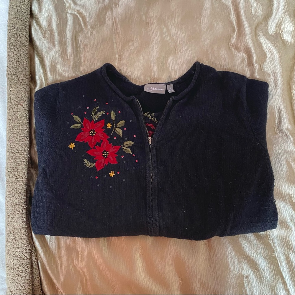 Black Embroidered Floral Zip up Cardigan